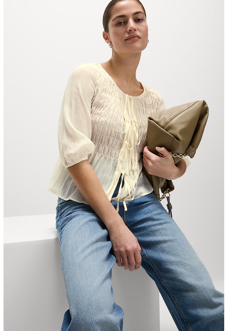 Bluza cu insertie elastica - Bej deschis/Transparent