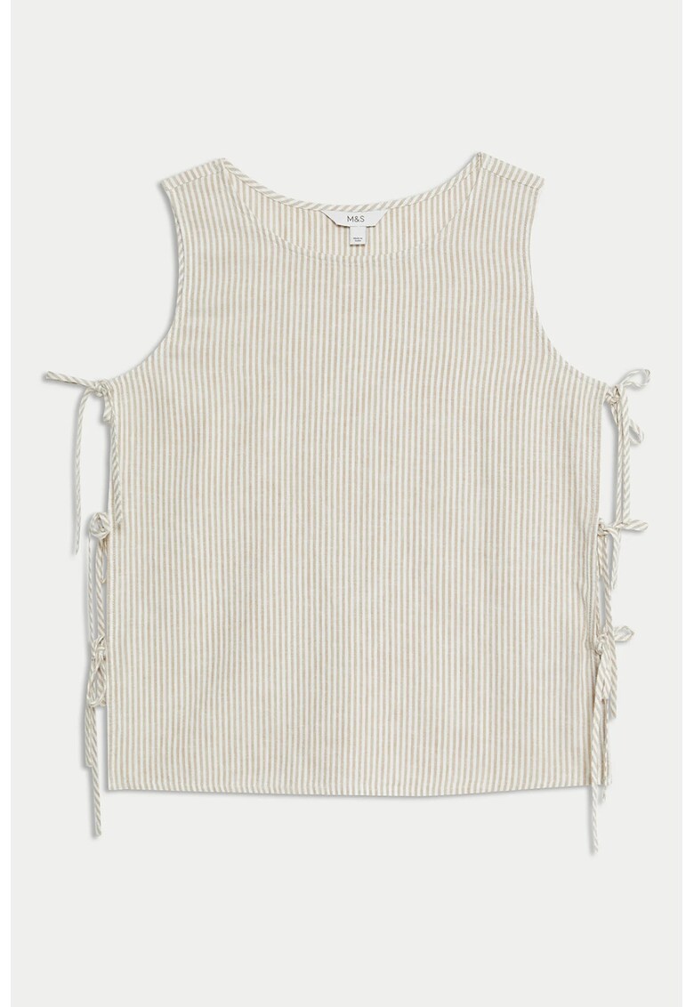 Top striat cu decolteu rotund - Crem