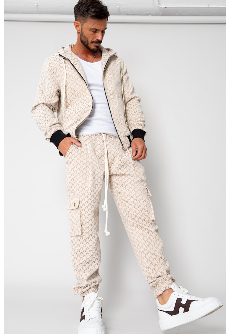 Set Hanorac cu fermoar si Pantalon lung cargo Cream 15352