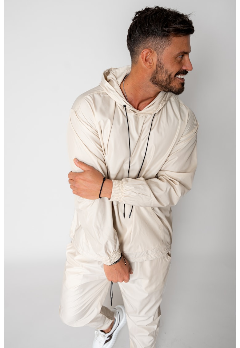 Set Windbreaker hanorc si pantalon lung din fas Cream 15357