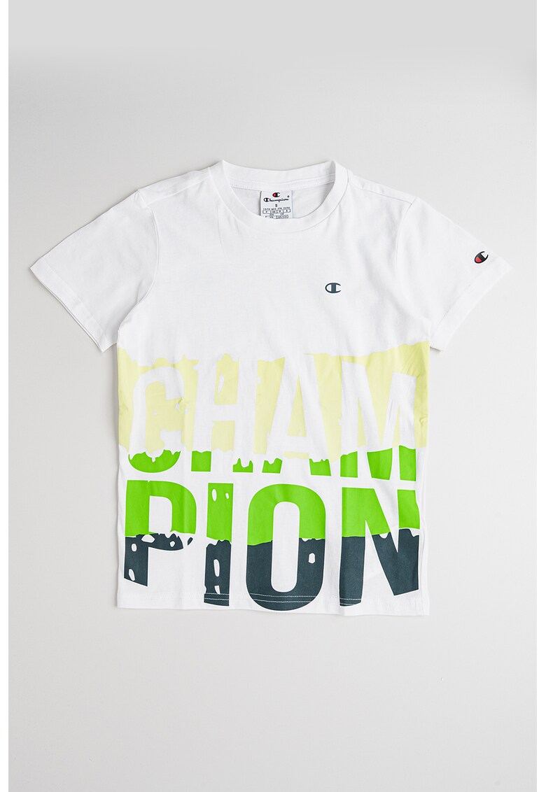 Tricou de bumbac cu imprimeu - Alb/Galben deschis/Verde electric