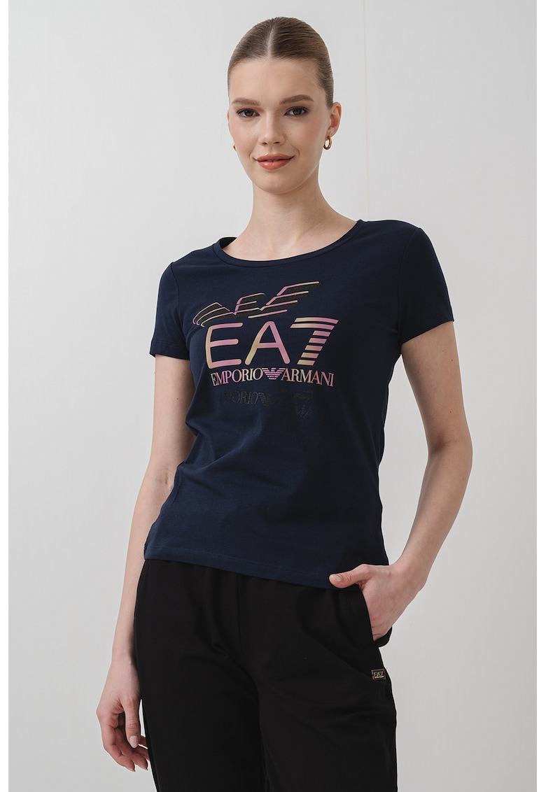 Tricou slim fit cu imprimeu logo - Bleumarin