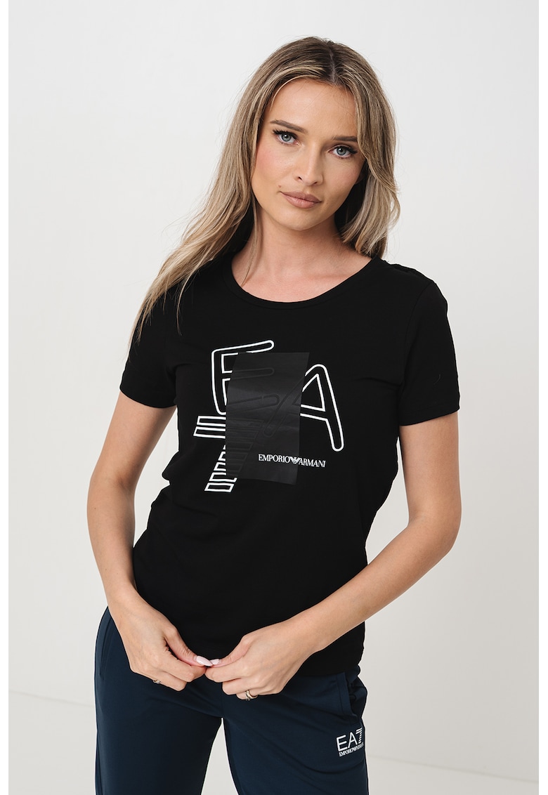 Tricou cu decolteu rotund si imprimeu logo