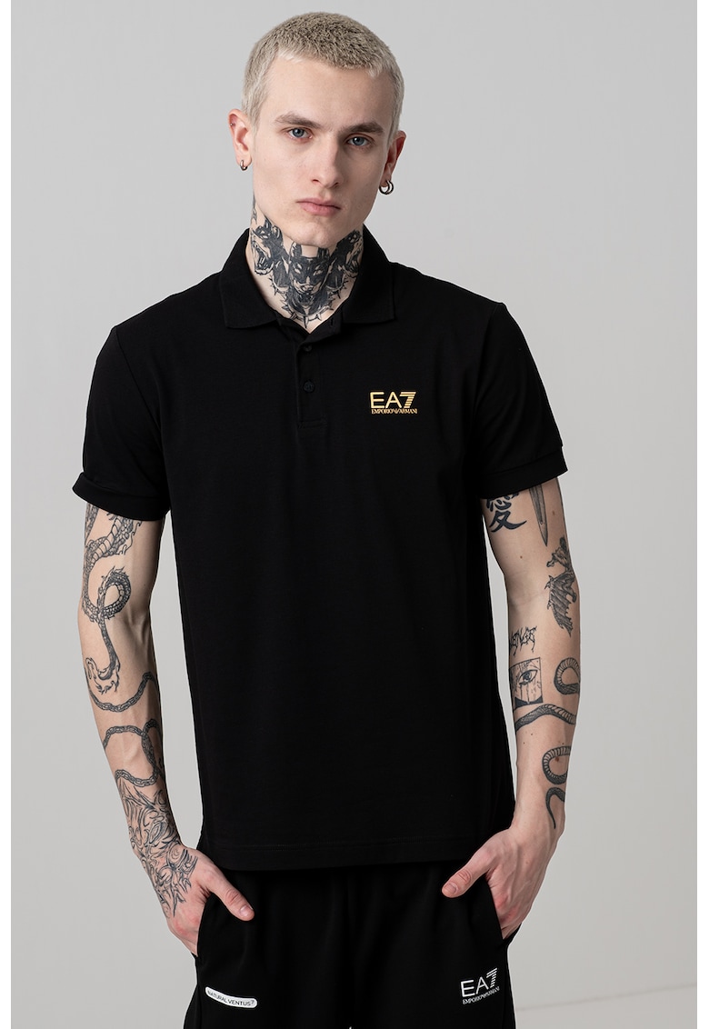 Tricou polo cu logo pe piept - Auriu/Negru