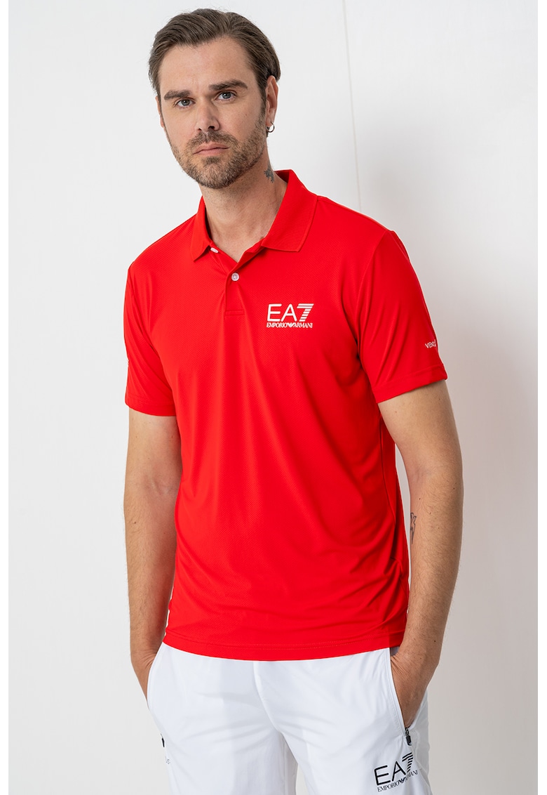 Tricou polo cu logo - Alb/Rosu vermillion