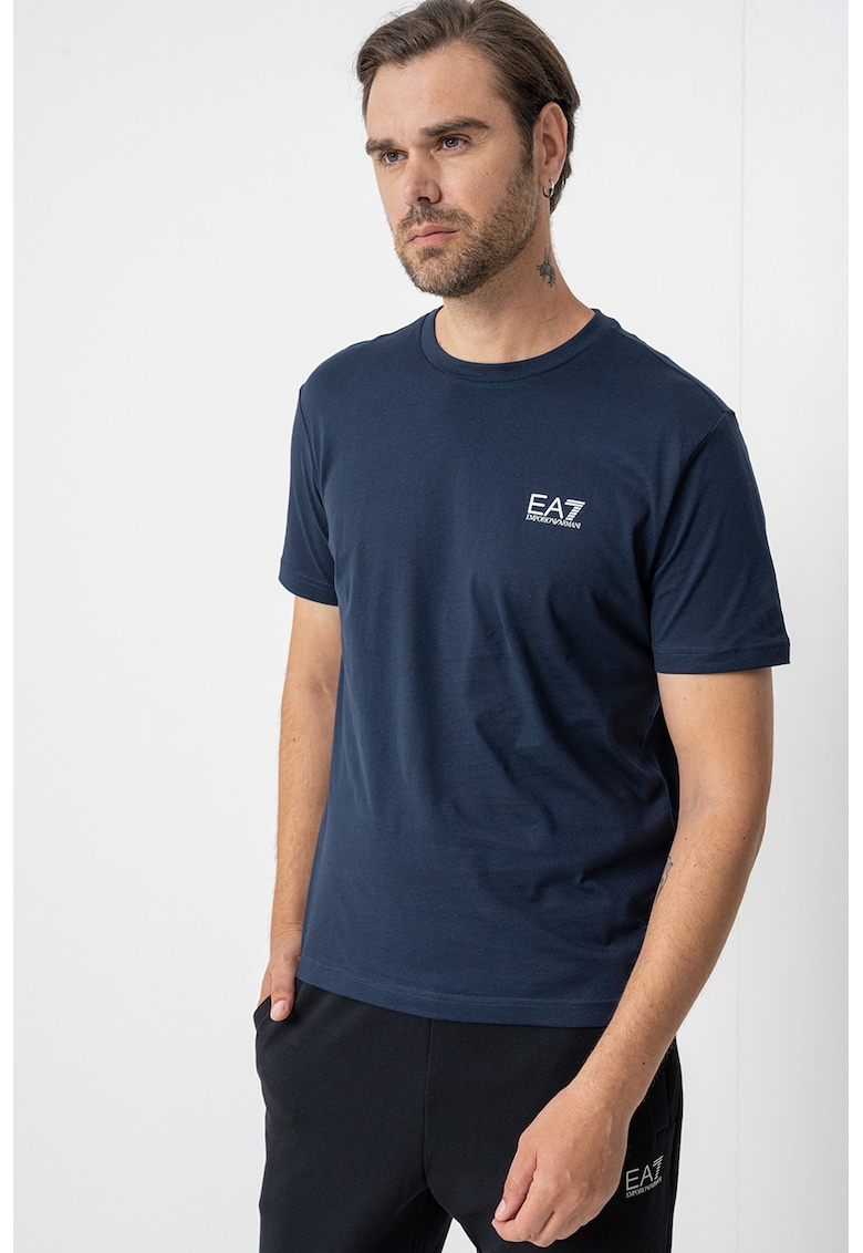 EA7 Tricou cu model uni Gircollo - Albastru ultramarin/Argintiu