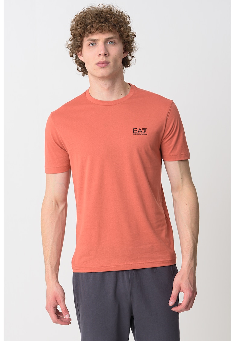 Tricou cu model uni Gircollo - Portocaliu persan
