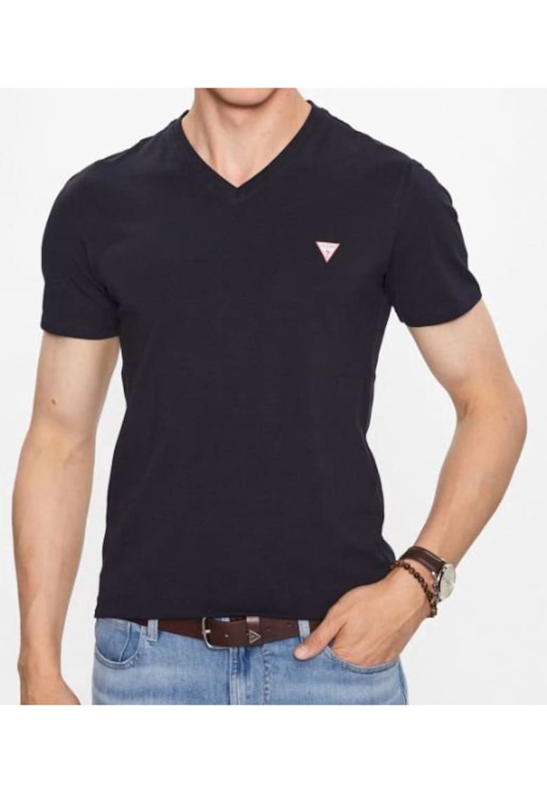 Tricou cu decolteu in V si logo discret -