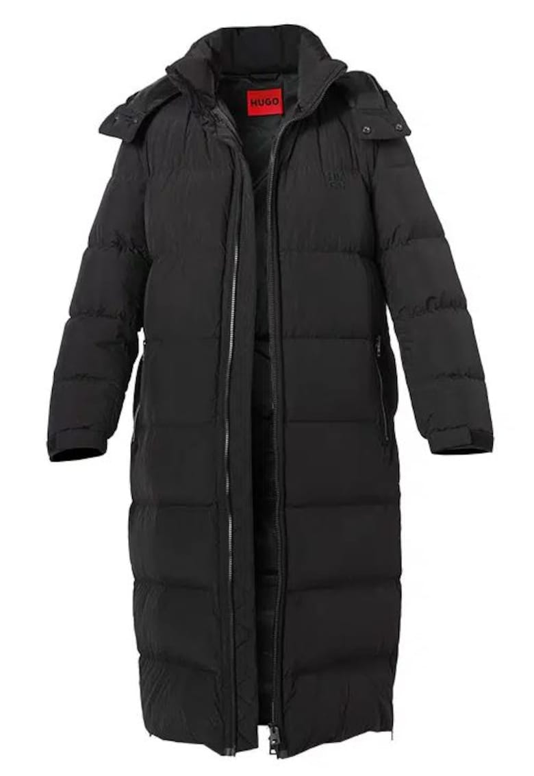 Geaca lunga cu umplutura de puf si gluga