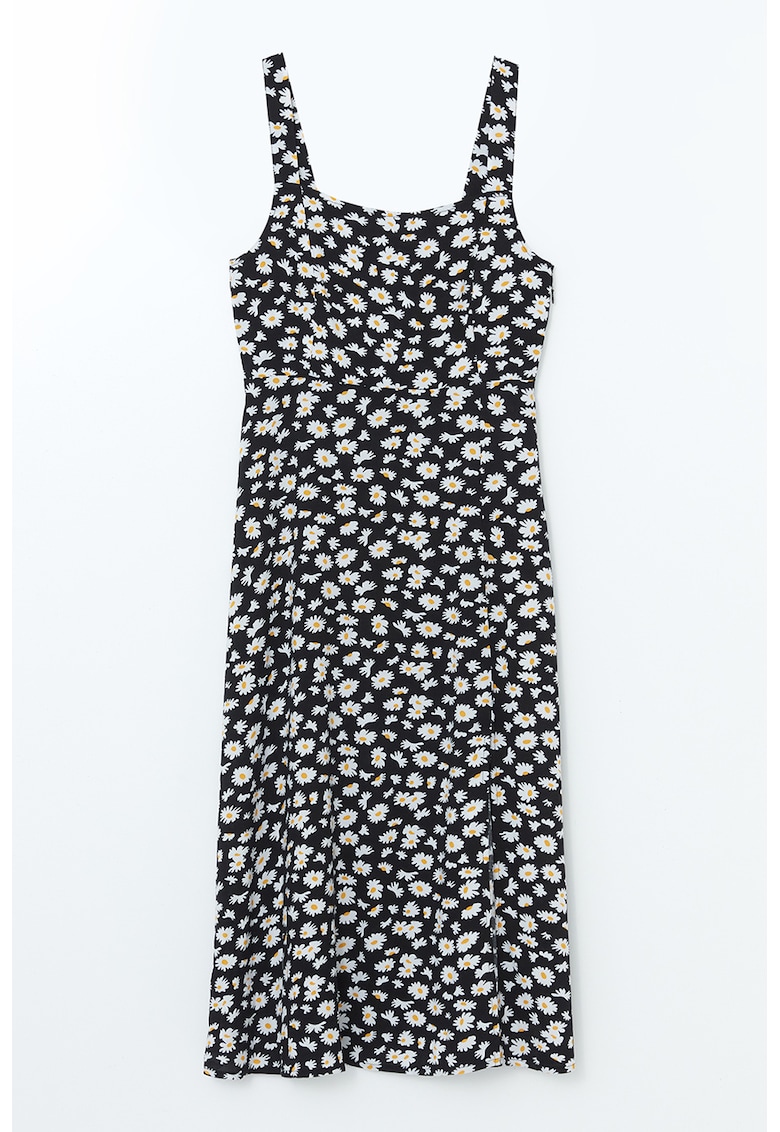 Rochie midi cu model floral - Alb/Negru