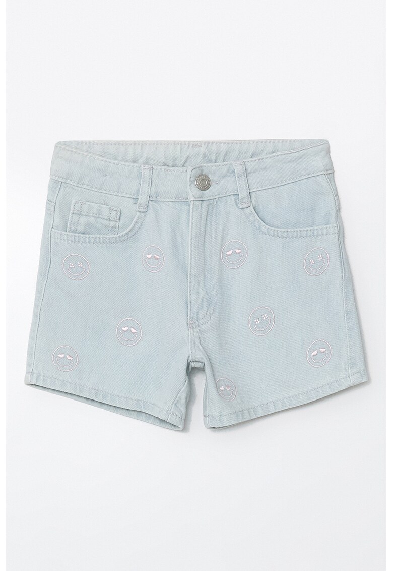 Blugi scurti cu detaliu brodat - Albastru prafuit