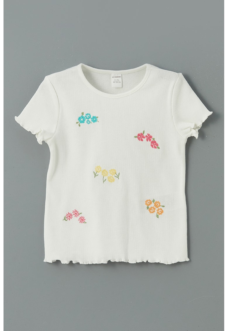 Tricou din amestec de bumbac cu broderii florale