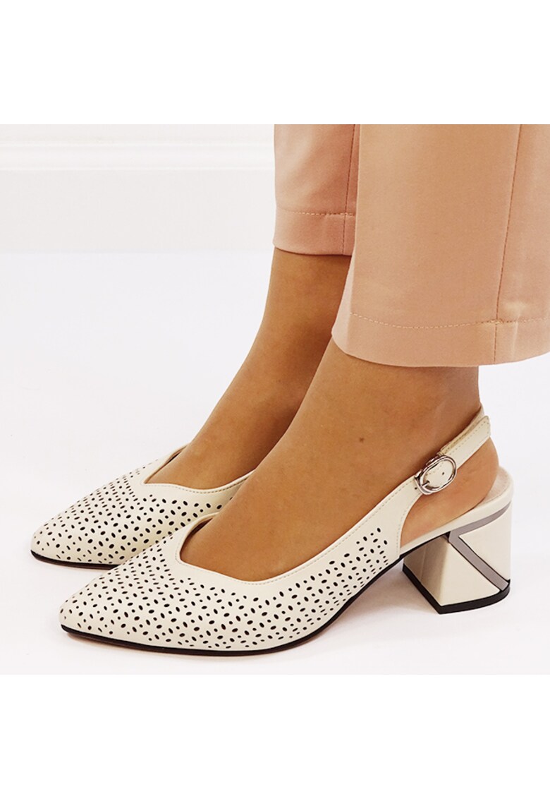 Pantofi din piele naturala decupati B-BY6885-3 01 Crem 9353 - Crem