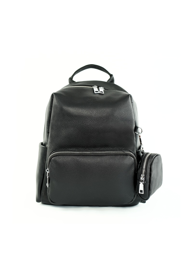 Rucsac dama FV12 Belle - piele naturala - negru - 25x31x12 cm - 2 buzunare exterioare - bretele reglabile - breloc-portfard
