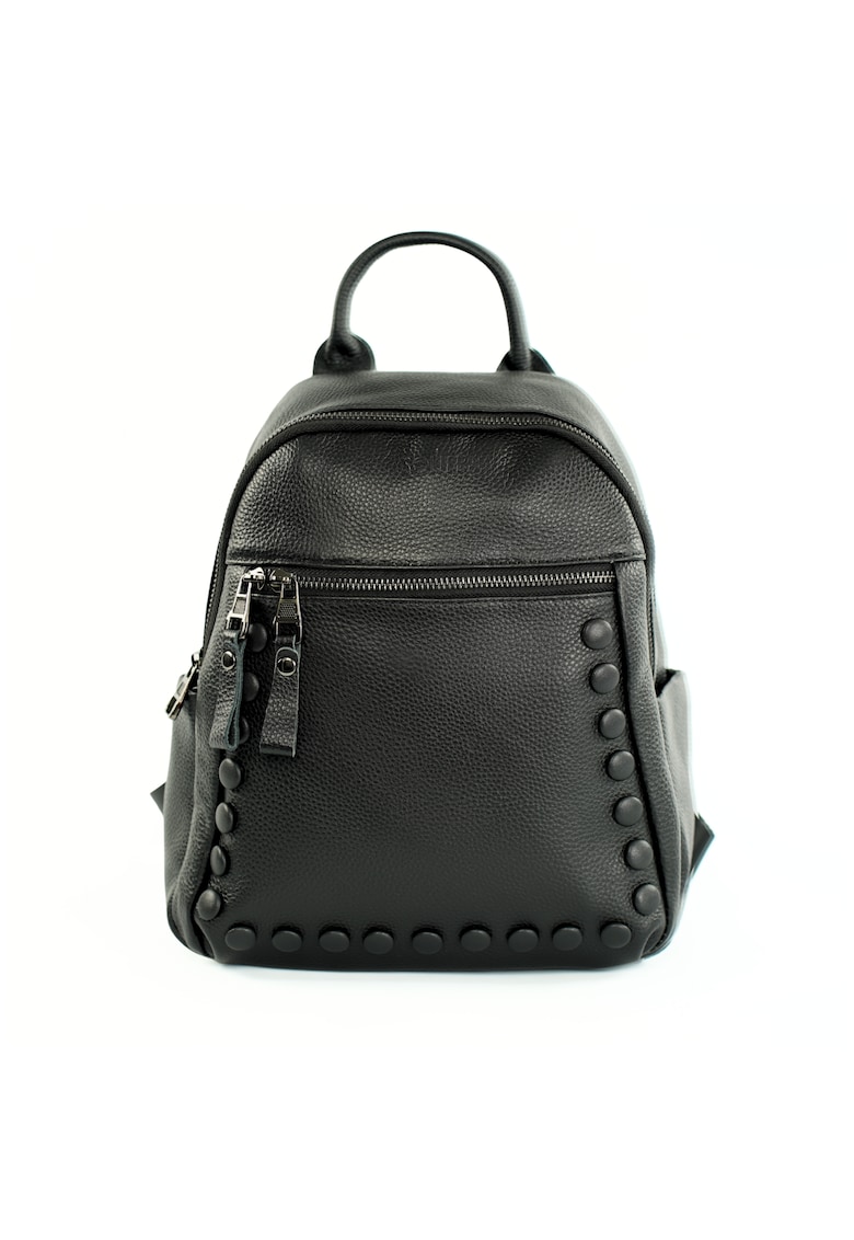 Rucsac dama FV11 Aure - piele naturala - negru - M - 24x29x9 cm - 7 buzunare - bretele reglabile - buzunar spate cu fermoar