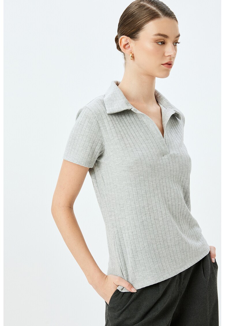 Tricou striat cu guler polo - Verde pal