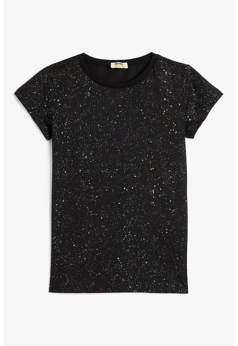 Tricou cu decolteu la baza gatului - stralucitor - Negru/Argintiu