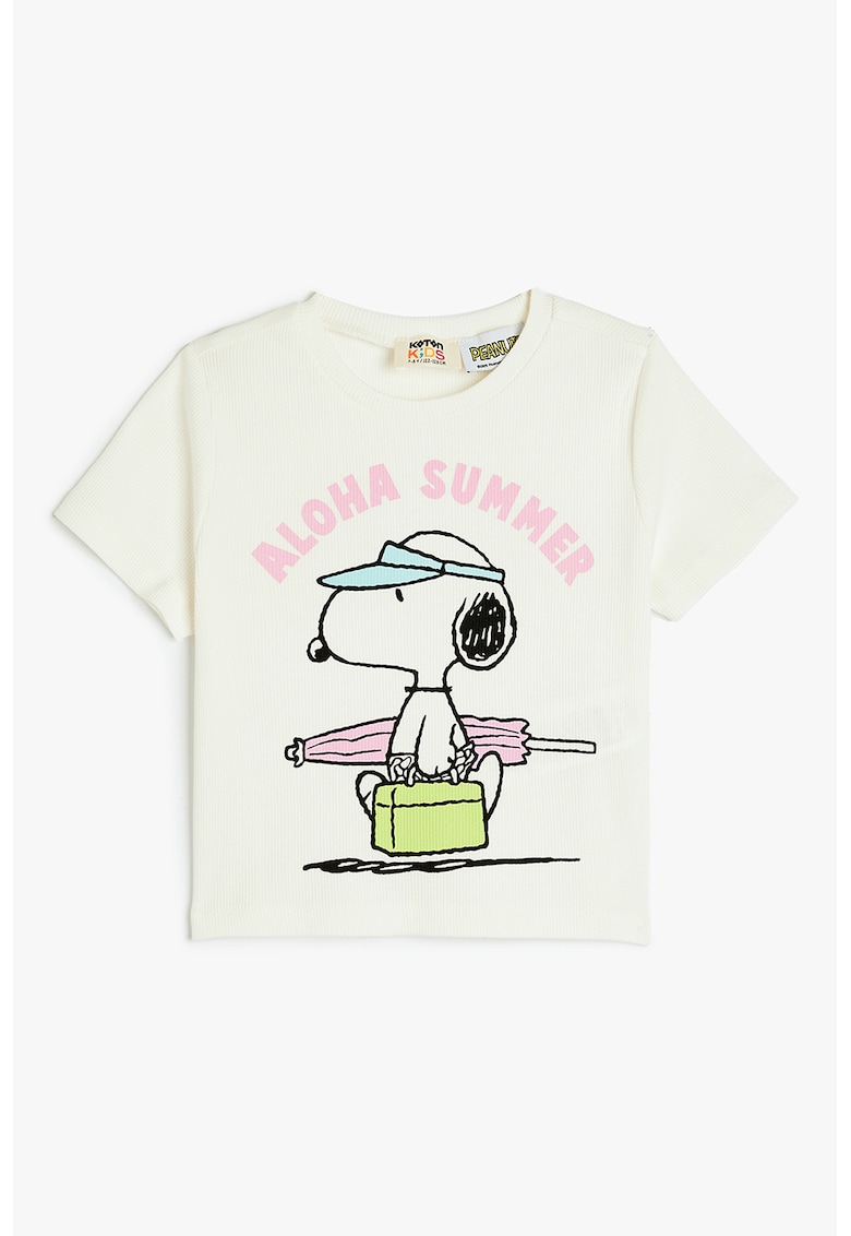 Tricou cu Snoopy - Alb murdar/Roz