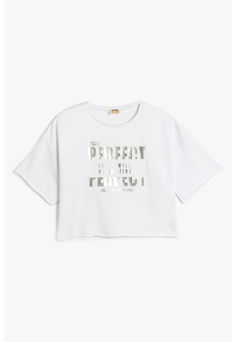 Tricou crop de bumbac - Alb/Argintiu