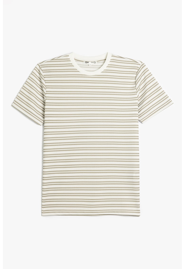 Tricou cu decolteu la baza gatului si imprimeu in dungi - Alb/Kaki