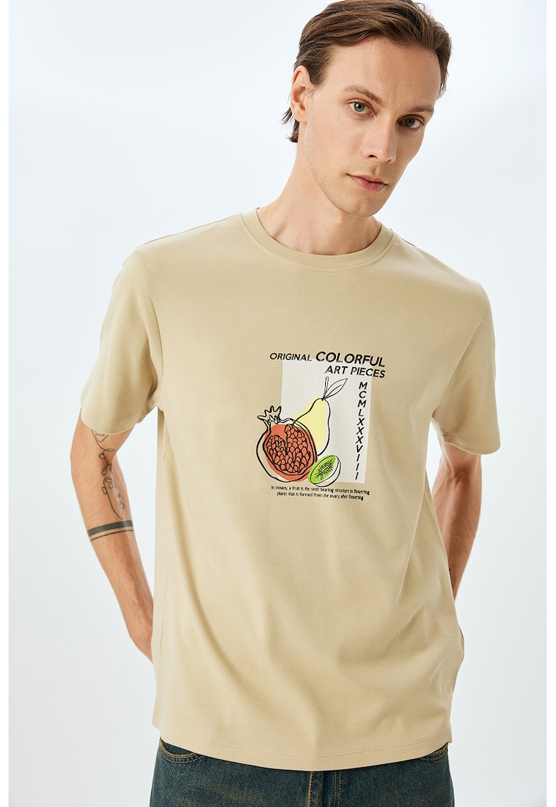 Tricou regular fit cu imprimeu grafic - Bej