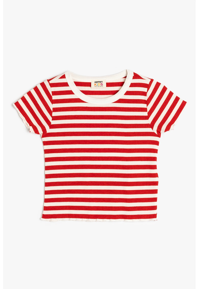 Tricou crop slim fit - Rosu/Alb