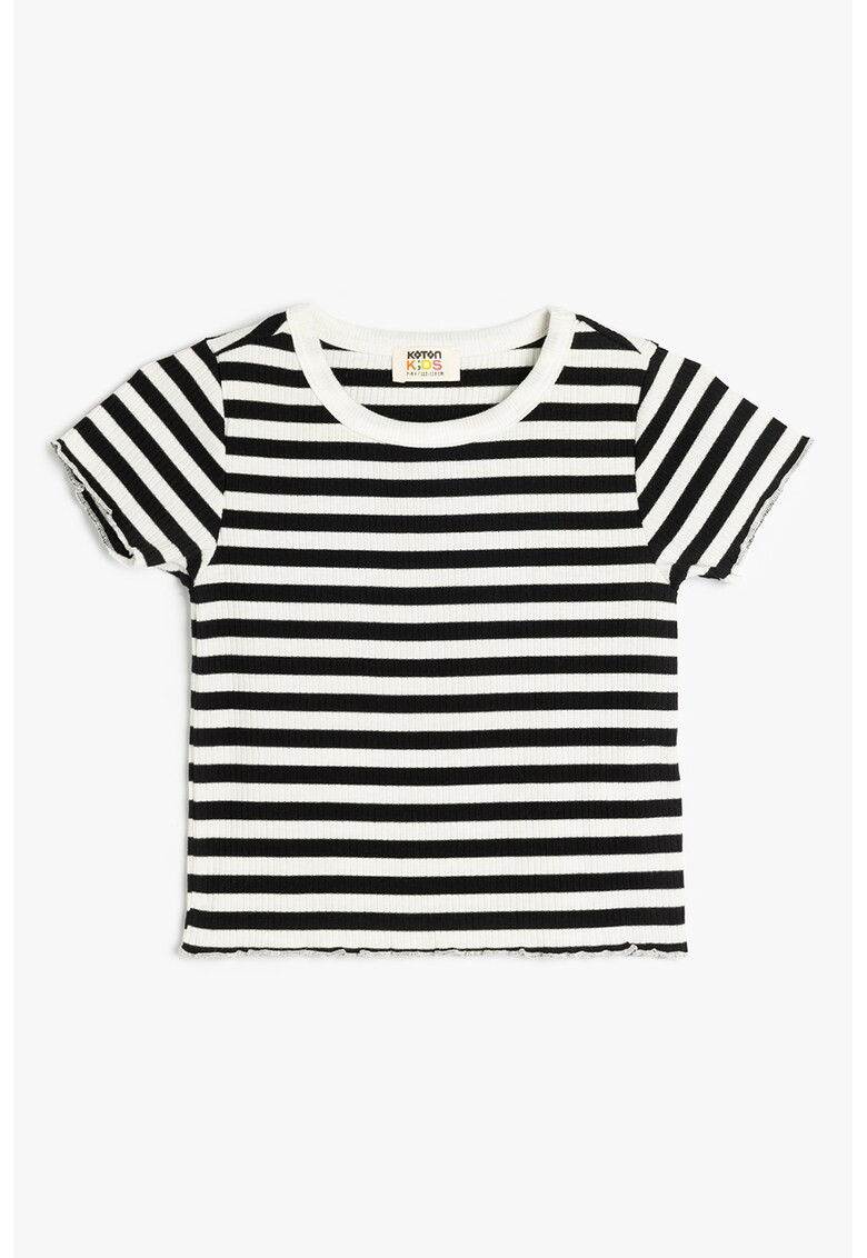 Tricou crop slim fit - Alb/Bleumarin