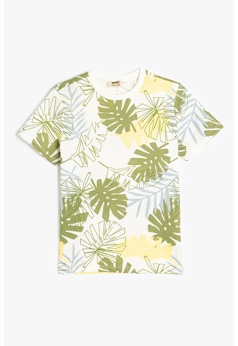 Tricou din bumbac cu imprimeu cu frunza - Alb/Verde sparanghel