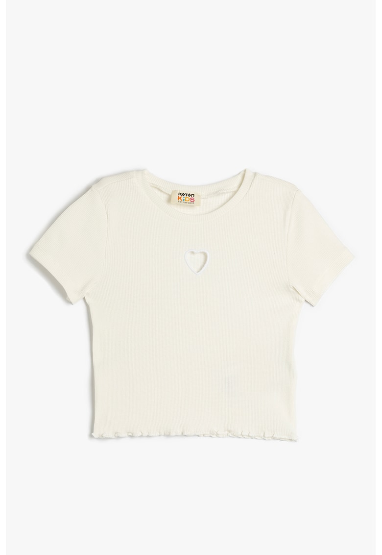 Tricou striat cu decolteu la baza gatului - Alb fildes