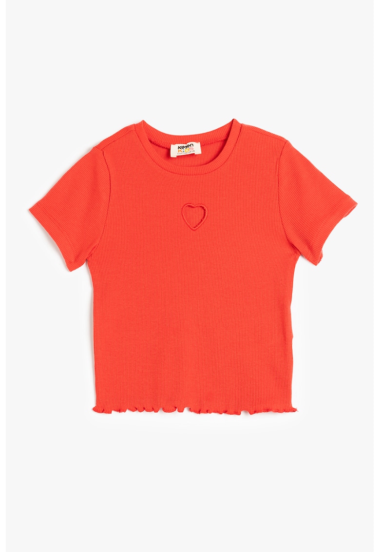Tricou striat cu decolteu la baza gatului - Rosu vermillion