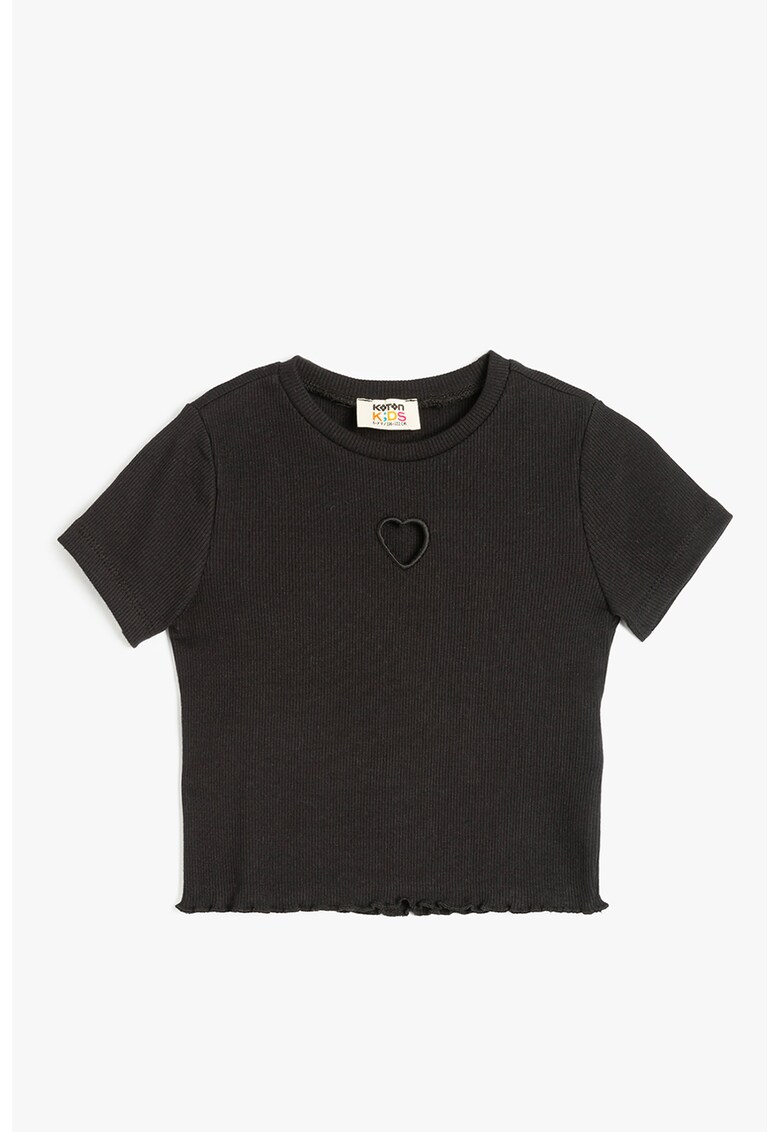 Tricou striat cu decolteu la baza gatului - Negru