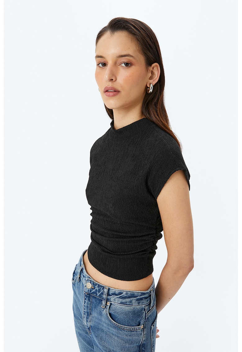 Tricou crop texturat - Negru