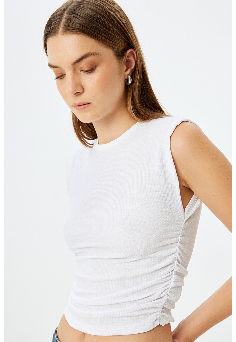 Top crop texturat - Alb optic