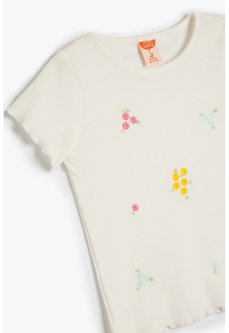 Tricou cu broderie - Alb fildes