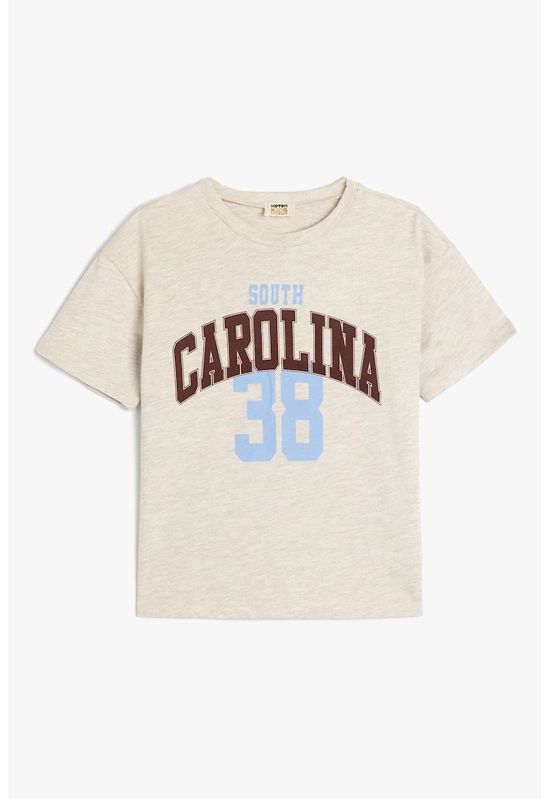 Tricou cu imprimeu text - Albastru pastel/Crem