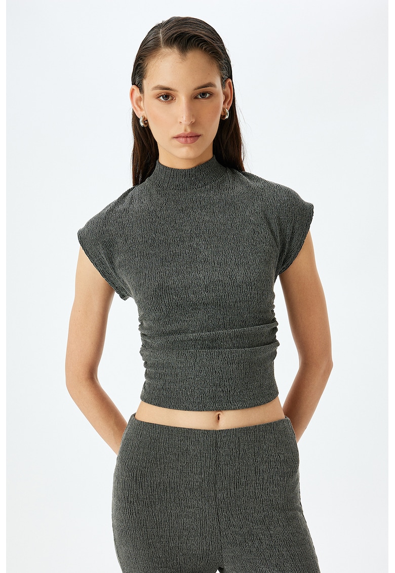 Tricou slim fit texturat - Kaki inchis