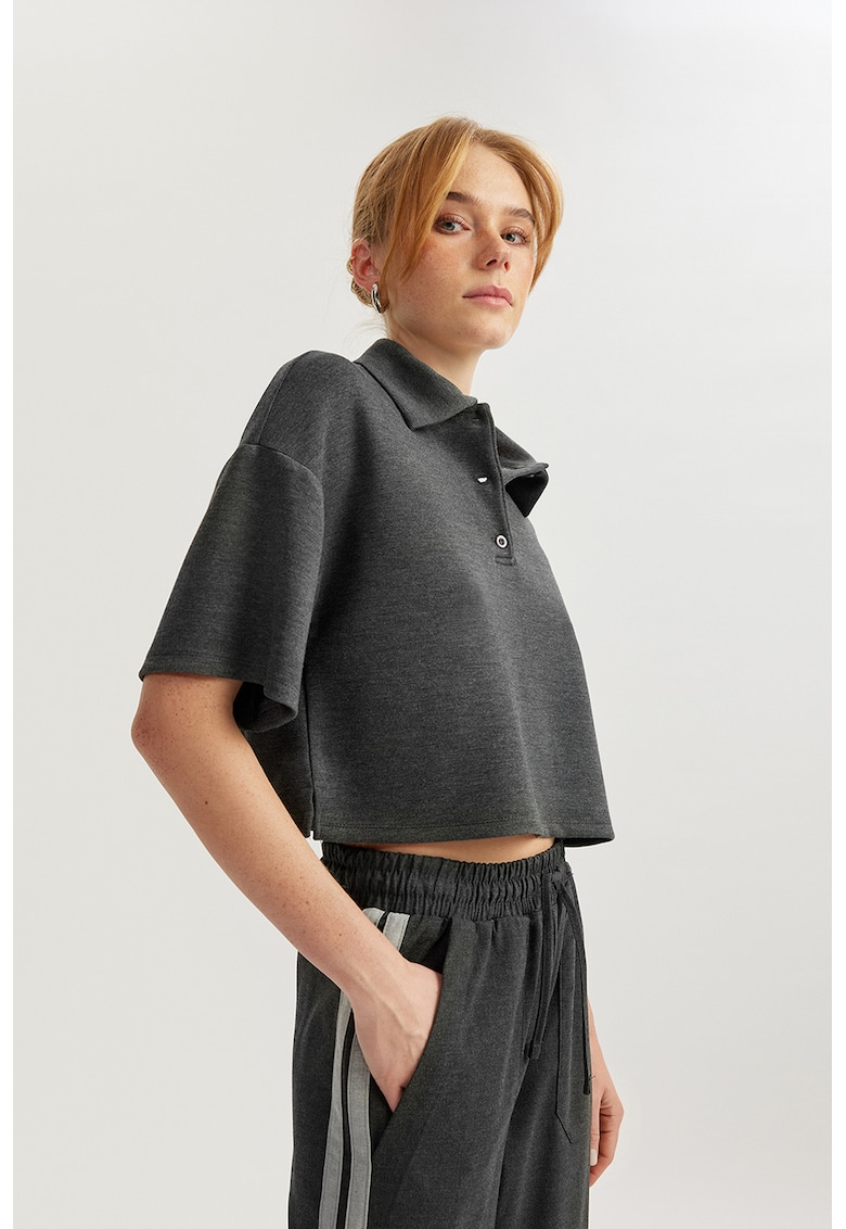 Tricou polo lejer crop