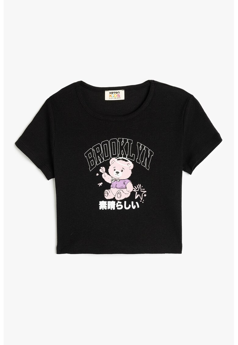 Tricou crop cu imprimeu grafic - Negru