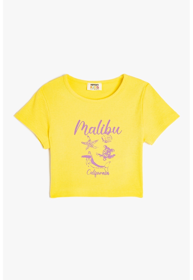 Tricou crop cu imprimeu grafic - Galben