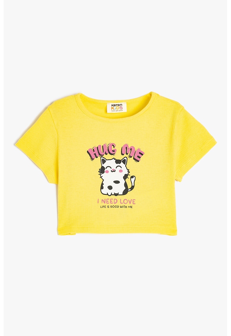 Tricou crop cu imprimeu grafic - Galben