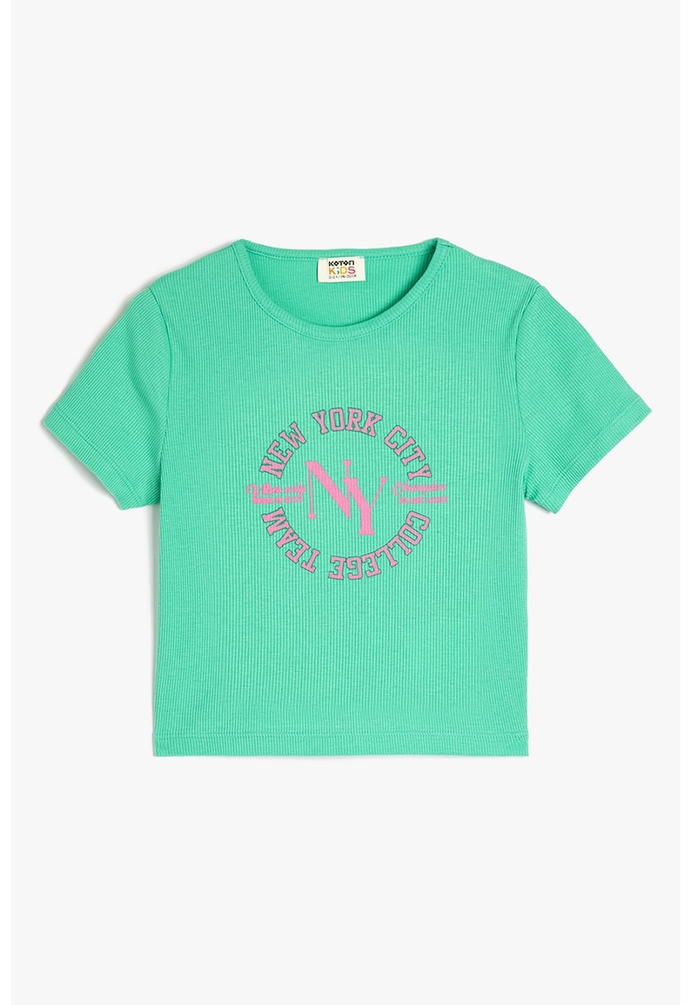 Tricou de bumbac cu imprimeu text - Verde deschis