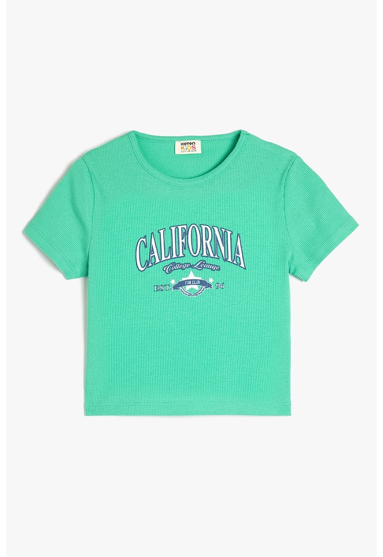 Tricou de bumbac cu imprimeu text - Verde deschis
