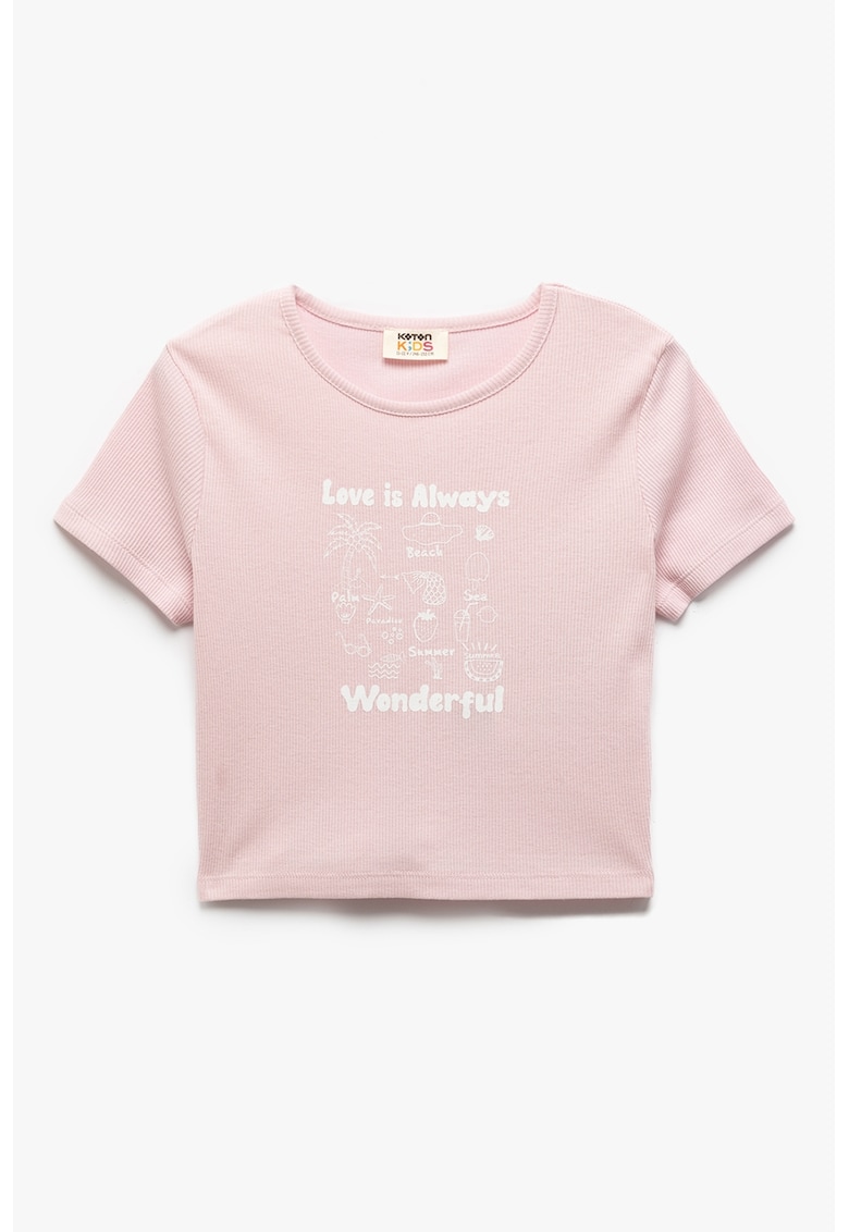 Tricou crop de bumbac cu imprimeu text