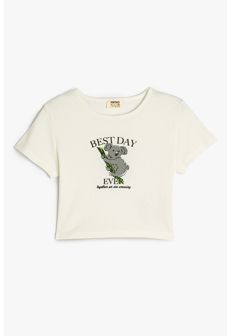 Tricou striat cu imprimeu grafic frontal