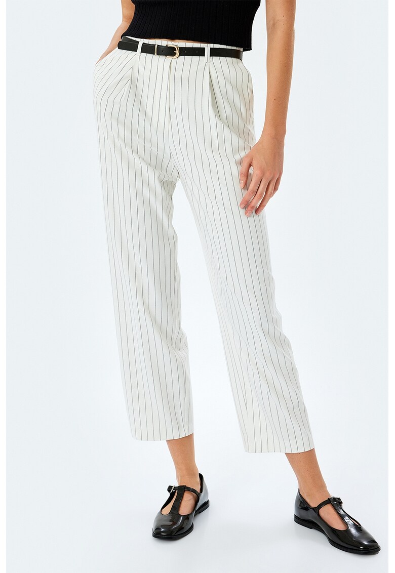 Pantaloni crop cu dungi - Alb
