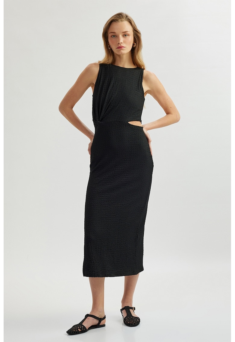 Rochie midi cu slit lateral - Negru