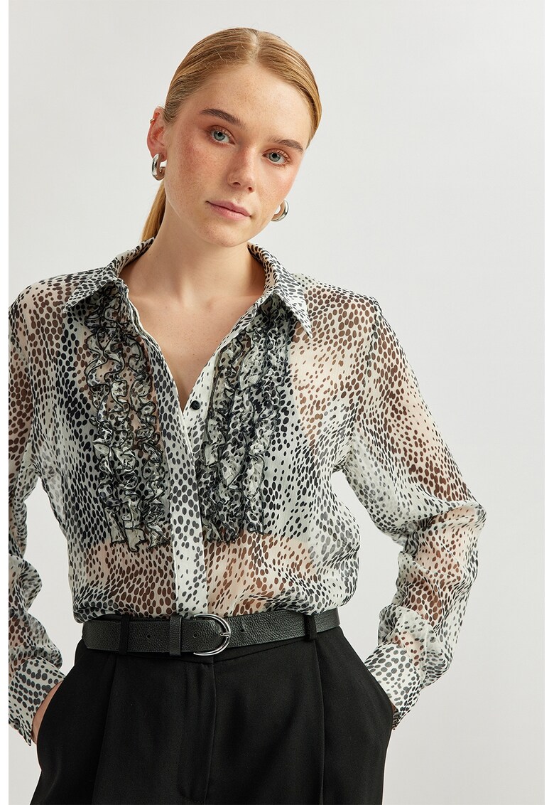 Camasa semitransparenta cu volane - Alb/Negru