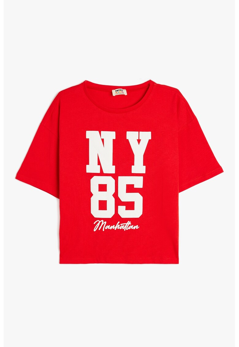 Tricou de bumbac cu imprimeu text frontal - Rosu