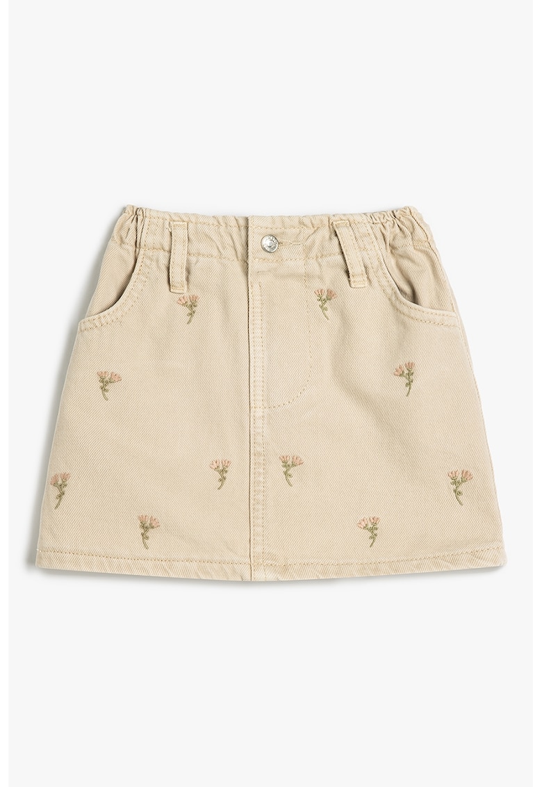 Fusta mini cu broderii florale - Maro nisip