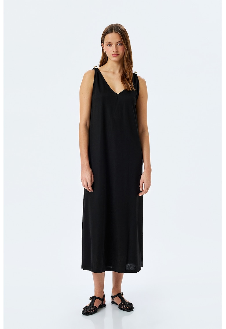 Rochie midi lejera cu slit lateral - Negru